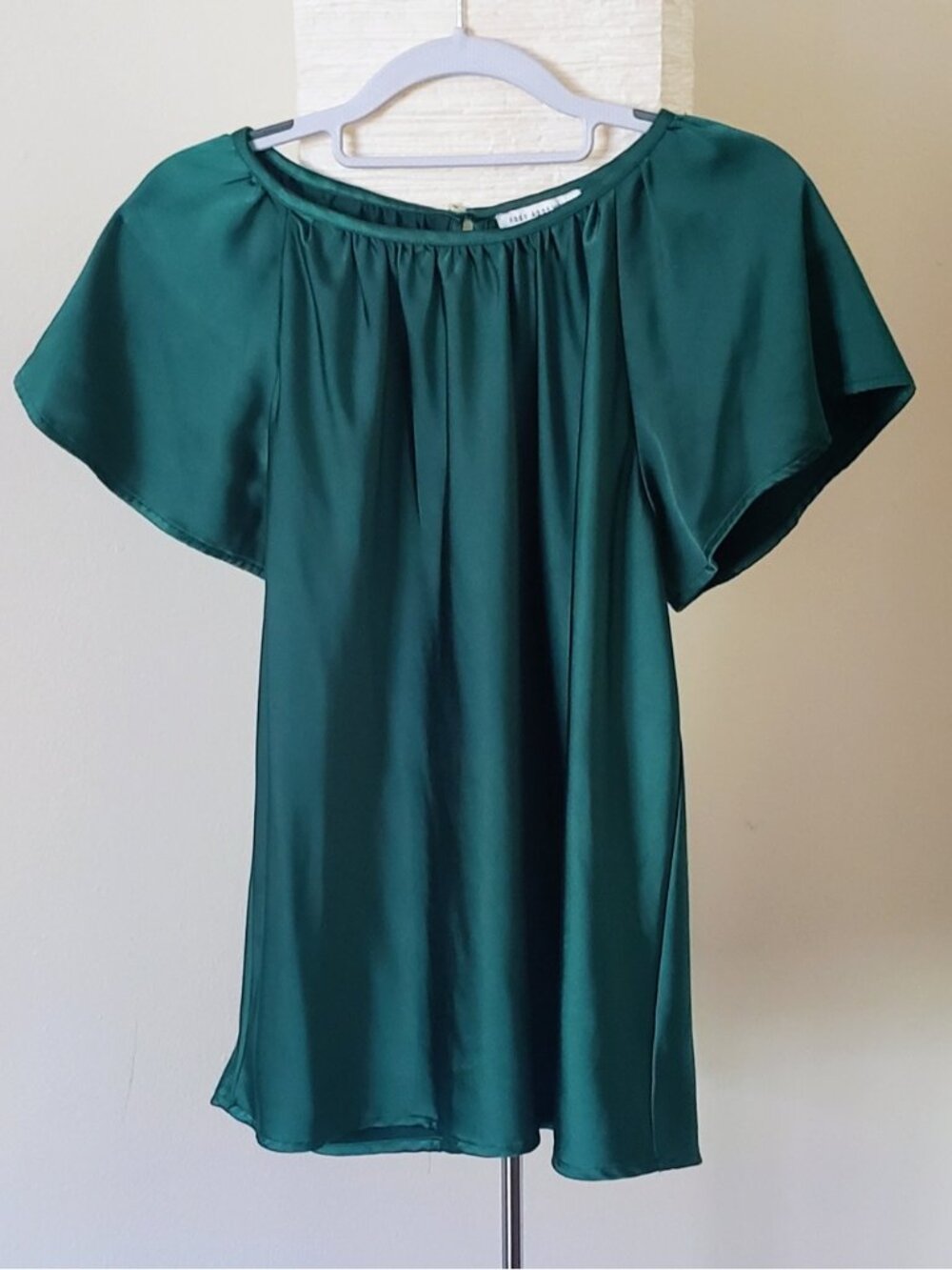 Free Assembly Emerald Green Satin Short-Sleeve Blouse - Size M